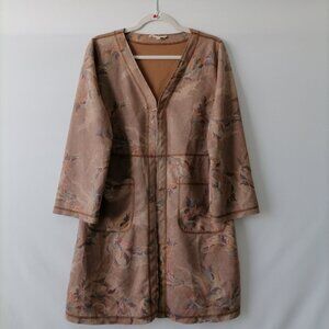 Solitaire Fits-Over Brown Floral Faux Suede Open Front Duster Kimono Jacket M